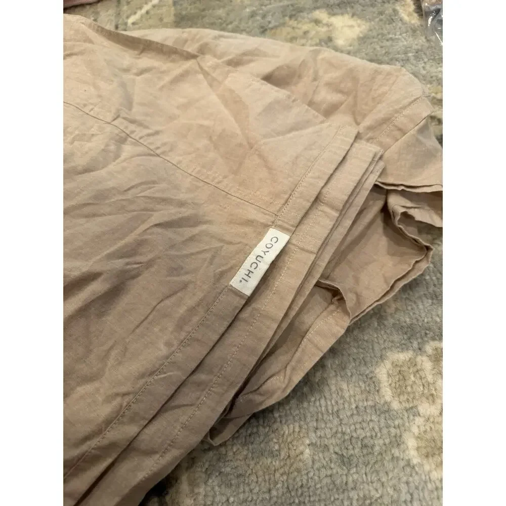 Coyuchi Organic Crinkled Percale™ Hazel Chambray Top Sheet Queen NEW